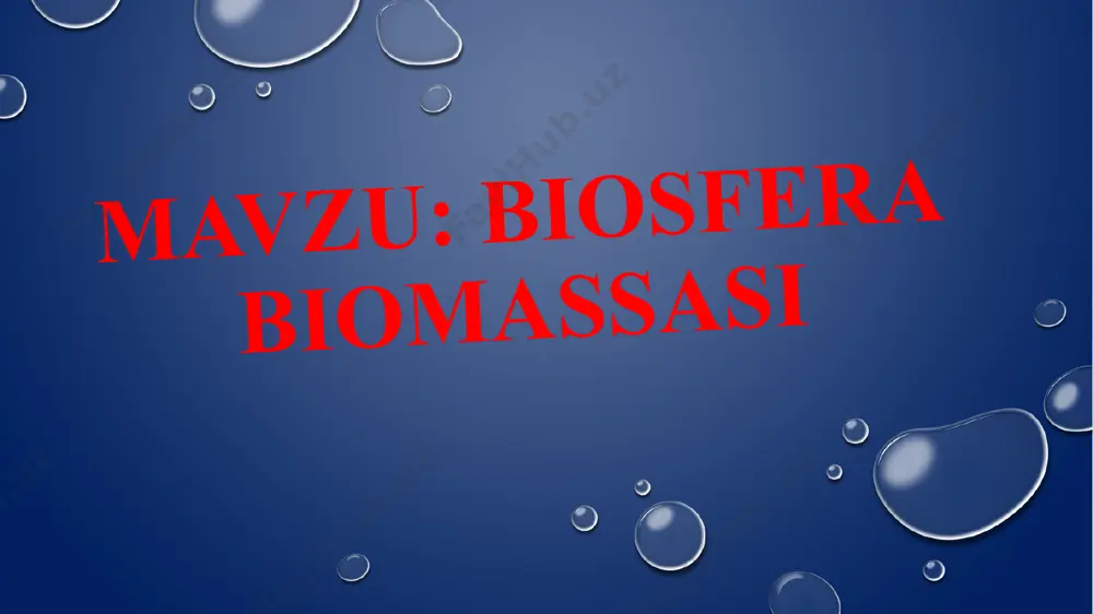 aligida ratsional foydalanishni talab etadi. dunyo okeani biomassasi dunyo okeani yer yuzining 2/3 qismini egallaydi. okeanlarda biomassa notekis tarqalgan bo’lib, uni asosan suvning yuza qatlamidagi plankton organizmlar tashkil etadi. quruqlikdagi o’simliklar biomassasi okeandagi tirik organizmlar umumiy biomassasidan ko’p bo’lsada, ammo dunyo okeanida biomassaning hosil bo’lish mahsuldorligi yuqori. bu fiotoplankton va zooplanktonlarning jadal sur’atlarda ko’payishiga, o’sishiga hamda qisqa hayot sikliga egaligi bilan bog’liq. fitoplankton zooplankton dunyo okeani biomassasi okeanda fotosintez jarayoni 100 m gacha bo’lgan yuqori qatlamlarda uchraydigan produtsentlar ishtirokida sodir bo’ladi. fotosintezning 1/3 qismi okeanda kechadi. okenlardagi hayvonlarning oziqlanishida plankton-larning ahamiyati juda katta. suvo’tlari va sodda organizmlar bilan mayda qisqichbaqasimonlar oziqlanadi. qisqichbaqasimonlar esa o’z navbatida mayda baliqlarga oziq bo’ladi. mayda baliqlarni yirtqich baliqlar va qushlar ovlaydi. mo’ylovli kitlar ham faqat planktonlar bilan oziqlanadi. kitlar planktonlar dunyo okeani biomassasi okeanlarda, ayniqsa okean tubida organik qoldiqlarni anorganik moddalarga parchalovchi bakteriyalar ko’p. o’simlik va hayvon qoldiqlari asta-sekin okean tubiga cho’kadi. ularning ko’pchiligi kremniy, …