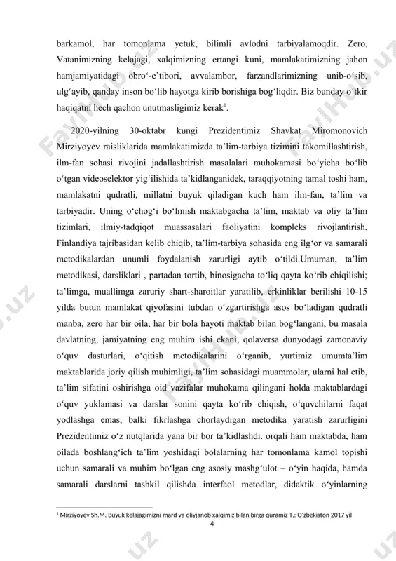 i, dunyoqarashimizni sekinlashtirib, toʻxtatib qoʻyadi. ayniqsa bugungi globallashuv, texnologik taraqqiyot davrida ta’lim berishda an’anaviy dars usullari bilan uygʻunlikda zamonaviy interfaol metodlar orqali dars oʻtishning ahamiyati yuqoriroqdir. hozirgi zamon mahoratli pedagogi qanday boʻlishi lozim? – degan savolga ushbu maqolada javob olish mumkin. avvalo, bugungi kun pedagogi zamonaviy bilimlar, ilgʻor tajribalar hamda pedagogic mahoratni yuqori darajada egallaganligi, pedagogik izlanish vazifasiga mos tadqiqotlar metodlari majmuasini shakllantira olishi, nazariy tadqiqot va amaliy tajriba-sinov ishlarini oʻtkazish malakasiga ega boʻlishi, oʻqitadigan oʻquv fanidan oʻquv dasturi, dts, darsliklar va oʻquv-metodik qoʻllanmalar, elektron darsliklarni yarata olishi va amalda qoʻllay olishi lozim. abdurahmon jomiy oʻz asarlarida pedagog foaliyatiga quyidagicha ta’rif beradilar: «muallim bilimli, aqlli, adolatli, oʻzida butun yuksak fazilatlarni mujassamlashtirgan boʻlishi kerak. oʻzini nomunosib tutgan odam hech vaqt bolalarga bilim va odob bera olmaydi». rivojlangan davlatlarning ta’lim-tarbiya sohasidagi yutuqlaridan oʻrnak olgan holda milliyligimizga, sharqona hayot tarzimizga moslab yangiliklar, jozibadorliklar kiritishimiz bugunimiz va ertamiz uchun judayam muhimdir. kerak boʻlsa, nazariy …