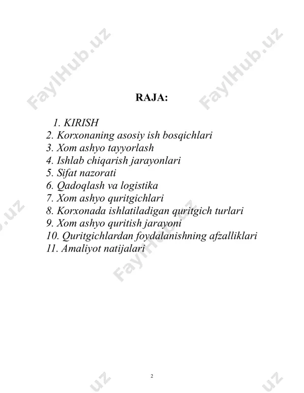 rning sifat standartlari va plastikni qayta ishlashning ekologik jihatlari ham o‘rganildi. bu zamonaviy texnologiyalarning yuqori sifatli plastik mahsulotlar yaratishda qanday rol o‘ynashini yaxshiroq tushunishga yordam berdi. amaliyotda shuningdek, bo‘limlar o‘rtasidagi o‘zaro aloqalar, mehnat xavfsizligini ta'minlash va ekologik standartlarga rioya qilish kabi masalalar ko‘rib chiqildi. bu, ayniqsa, plastikni qayta 4 ishlash eng murakkab va talabchan sohalardan biri bo‘lgani uchun juda muhimdir, chunki har bir bosqich, xom ashyo tayyorlashdan tortib tayyor mahsulotni qadoqlashgacha, maksimal aniq tashkil etilishi kerak. «asad plast» – bu zamonaviy texnologiyalar va sifat standartlariga chuqur sodiqlikni birlashtirgan korxona namunasidir. amaliyotda nafaqat texnik jihatlarni, balki kompaniyaning yuqori raqobat sharoitida muvaffaqiyatli ishlashiga yordam beradigan boshqaruv yondashuvlarini o‘rganish mumkin bo‘ldi. bu «asad plast»ni professional ko‘nikmalarni olish va zamonaviy sanoatning ishlashini chuqurroq tushunish uchun ideal joyga aylantiradi. amaliyot davomida ishlab chiqarish jarayonining bosqichlari, xom ashyo kirib kelishidan tortib tayyor mahsulot chiqishigacha, batafsil ko‘rib chiqildi. uskunalar bilan ishlash va sifatni nazorat qilish usullariga alohida …