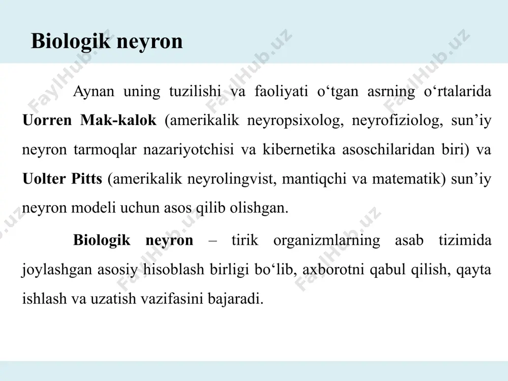 arning xususiyatlarini avtomatik aniqlash imkoniyatiga ega. recurrent perceptron – rnn - oldingi bosqichdagi natijalarni keyingi bosqichlarda ishlata oladi. tabiiy tilni qayta ishlash (nlp), ovoz tanish va vaqt ketma-ketligi bilan bog‘liq vazifalarda qo‘llaniladi. lstm (long short-term memory) va gru (gated recurrent unit) kabi maxsus turlari mavjud. gradient descent modelini baholash image1.png image2.png image3.jpeg image4.png image5.png image6.png image7.jpeg image8.png image9.png