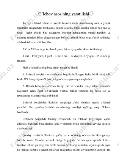 o’lchov asosining yaratilishi — DOCX