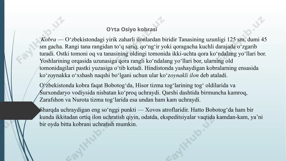 a ishlab chiqariladi. tana uning asosiy qismini oziq-ovqat bilan oladi. to'yinmagan yog'lar tarkibidagi lipidlar organizmdagi hujayra tuzilishining ajralmas tarkibiy qismidir. shu sababli inson organizmida to'yinmagan yog'lar miqdori kamayishi bilan, eng avval terida o'zgarishlar paydo bo'ladi va terida(oyoq, qo'llarda) yoriqlar, teri namligi yo'qolishi va bu xatto yalig'lanishga ham olib keladi! aniqlanishicha, ilon yog'i o'zining tiklovchi ta'siriga ega bo'lib, terining mushaklarni va ichki a'zolarning yallig'lanishi uchun zarurdir. ilon yog'i vitaminlarga boy. uning tarkibida a, d, e, b guruhi vitaminlari va to'yinmagan yog'lar bilan birgalikda bu juda yaxshi kombinatsiya hisoblanadi. ba'zilari teri tezda tiklanishiga hissa qo'shadi. boshqalari esa zararlangan hujayralar faoliyatini normallashtiradi. ilonlar antarktidadan tashqari dunyoning barcha burchaklarida uchraydi. bundan tashqari, irlandiya, islandiya va yangi zelandiyada (antarktida to'g'risidagi dalillar) bu guruhning bitta sudraluvchisi yo'q. zaharlangan ilonlar zahardan asosan o'zini qurbon qilish uchun emas, ov paytida qurbonni o'ldirish uchun foydalanadilar. yerda yashaydigan eng uzun ilon - bu tanasi uzunligi 10 metrga yetadigan piket qilingan …