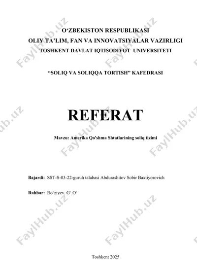 amerika qo'shma shtatlarining soliq tizimi — DOCX