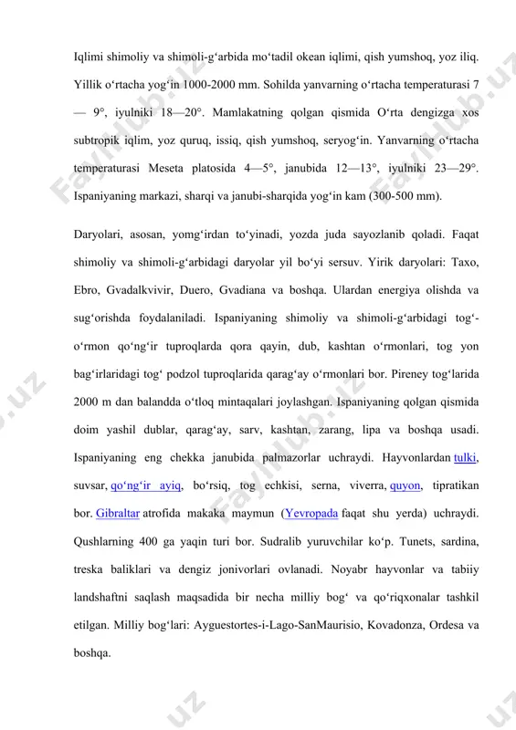 shimoliy va oʻrta italiyaning qator yerlarini bosib oldi. karl ining taxtga oʻtirishi (1516) bilan ispaniyada gabsburglar sulolasi hukm sura boshladi. shu yili ispaniyaga niderlandiya qoʻshib olindi. 16-asrning 1-yarmida ispaniya markaziy va janubiy amerikaning kup qismini, filipp ii davrida filippin orollari (1563—73)ni bosib oldi va portugaliya (1581)ni oʻziga qoʻshdi. ispaniya qiroli karl i gabsburg „muqaddas rim im-periyasi“ning qiroli boʻlgach, karl v nomini oldi. bu paytda i. yevropaning siyosiy reaksiya markaziga aylandi. ispaniyaga qaram boʻlgan niderlandiyada 1566-yil inqilobi boshlandi. 1581-yil birlashgan viloyatlar respublikasining tashkil qilinishi bilan shimoliy niderlandiya ispaniyadan ajralib chiqdi. ispaniya 16— 17-asrlarda angliya bilan urushib, dengizdagi ma-vqeidan mahrum boʻldi („yengilmas armada“ – ispan flotining 1588-yildagi halokati bunga yoʻl ochdi). oʻttiz yillik urush (1618—48), fransiya hamda angliya bilan boʻlgan urushlar natijasida tuzilgan vestfaliya (1648), pireney (1659), axen (1668) va nimvegen (1678) sulxlariga binoan, ispaniya yevropada gegemonlik qilish huquqidan mah-rum boʻldi. gabsburglarning soʻnggi vakili karl ii vafoti (1700) va ispan taxtining burbonlarga …