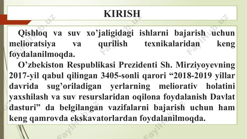 r xil ko‘rinishdagi kanallar, zax ko‘chirish tarmoqlari, quvurlar uchun transheyalar, inshoot xandaqlari, tuproq to‘g‘on va marzalar ko‘p uchraydi. bajariladigan yer ishlarining hajmi geometrik shakllar hajmini topish ifodalari yordamida aniqlanadi. misol: trapetsiya yuzasini aniqlab uni uzunligiga ko‘paytirsak, trapetsiya shaklidagi kanal qurishda qazib chiqariladigan grunt hajmi kelib chiqadi. qurilishda bajariladigan barcha yer ishlari hajmi gruntning tabiiy holdagi zichligi bo‘yicha aniqlanadi. shuning uchun ham bajariladigan yer ishlarining loyihaviy va ishlov berish davridagi hajmi bir-biridan farq qiladi. loyihaviy (geometrik yoki prof lli) hajmlar inshoot loyihasida nazarda tutilgan geometrik o‘lchamlar bo‘yicha hisoblanadi. ishlab chiqarish hajmlari gruntlarni qayta ishlov berishda hosil bo‘luvchi qo‘shimcha hajmlarni, shuningdek, yaroqsiz gruntlarni chiqarib tashlash va almashtirishni hisobga olgan holda, amalda bajarilgan ishlar hajmiga mos keladi. kanallarni ko‘rish bo‘yicha ishlarni bajarish tajribasini tahlil qilish natijasida loyihaviy va ishlab chiqarish hajmlari o‘rtasida quyidagi bog‘liqlik mavjudligi aniqlanadi. yer ishlarining hajmlarini aniqlash yer ishlarini ekskavatorlar yordamida bajarish suv xo‘jaligi qurilishida bajariladigan yer ishlarining hajmini asosiy …