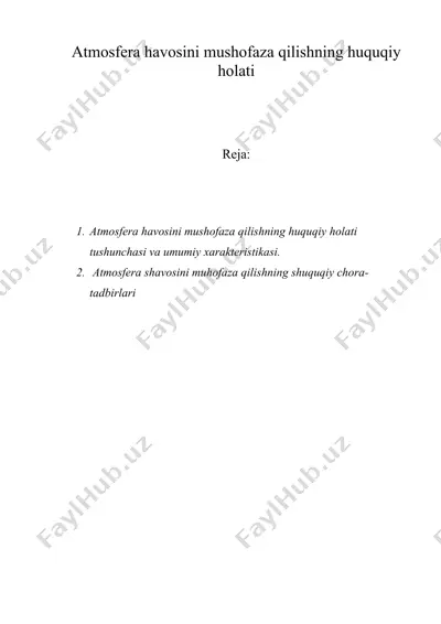 atmosfera havosini mushofaza qilishning huquqiy holati — DOC