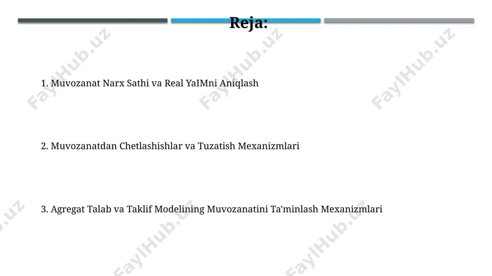 . narxlarning moslashuvi agar taklif 20% ga kamaysa, masalan, paxta yetishtirishda, narxlar 15-20% gacha oshishi kuzatiladi, bu esa andijon viloyatida paxta narxlariga ta'sir qiladi. xalqaro savdo muvozanatini ta'minlashda, eksport va import hajmining o'zgarishi narxlarga ta'sir qiladi; masalan, 30% ga eksportning oshishi narxlarni 10-15% gacha oshirishi mumkin. davlat aralashuvi давлатнинг бюджет сиёсати воситасидаги аралашуви, масалан, 2022 йилдаги 15 миллиард ақш долларилик инфратузилма лойиҳалари орқали, мамлакатнинг умумий талабни 2% га оширишга ёрдам берди. давлат аралашуви, хусусан, 2023 йилдаги ўзбекистон мисолида, инфляцияни 10% даражасида сақлаб туриш учун фоиз ставкаларини бозор механизмлари орқали бошқаришга йўналтирилган. muvozanatning buzilishi 2023-yilning birinchi choragida o'zbekistonning yalpi ichki mahsuloti (yaim) o'sishi 5%ni tashkil etdi, bu esa inflyatsiya darajasining 12% ga ko'tarilishiga va muvozanatning buzilishiga olib keldi. xorazm viloyatida paxta yetishtirish hajmining 15% ga kamayishi, qishloq xo'jaligi mahsulotlari narxlarining oshishiga va milliy iqtisodiyotdagi muvozanatning buzilishiga sabab bo'ldi. talab va taklifning o'zaro ta'siri 2022-yilda o'zbekistonning paxta bozorida talabning ortishi bilan birga, …
