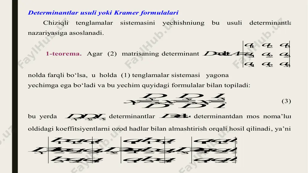 chiziqli tenglamalar sistemasini kramer usulida yechish - Page 3