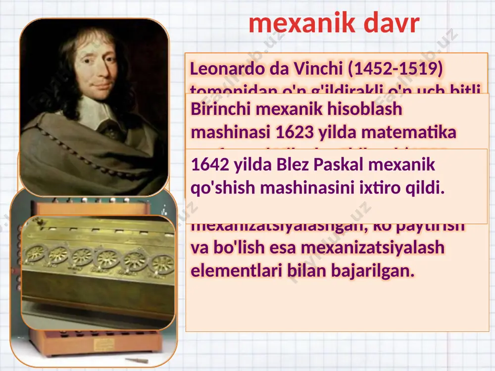 om energetikasining jadal rivojlanishi davrida yashab ijod qildi. u o‘z yurtining vatanparvari bo‘lib, i.kurchatov, s.korolev, v.keldishlarning yirik loyihalarida ishtirok etgan. ularning barcha ishlarida sergey alekseevich tomonidan yaratilgan elektron hisoblash mashinalarining o'rni katta. "fan va mashinalar taraqqiyoti - bu foydali vosita lekin yagona maqsad sivilizatsiyadir inson taraqqiyoti" ennio flaiano axborot manbalari: slayd 1. http://www.mirgeografii.ru/wp-content/uploads/2011/12/35a.jpg - fon http://im5-tub-ru.yandex.net/i?id=10201026-51-72&n=5 talaba hisobi bor http://www.gazetairkutsk.ru/wp-content/uploads/2010/09/komuterniy-klub.jpg - kompyuter sinfi slayd 2. http://www.edu54.ru/sites/default/files/userfiles/image/matematika_carica_nauk_1.jpg fon http://st.free-lance.ru/users/komodo/upload/f_491c095fdb454.jpg abacus http://s51.radikal.ru/i134/0904/d0/4c93b2f29e1e.jpg kalkulyatori http://www.tugentelatina.com/uploads/images/ordenador.jpg kompyuter slayd 3. http://rssicons.ru/wp-content/uploads/2009/01/rss_bot_by_leoblanchette.jpg - robot http://rudocs.exdat.com/pars_docs/tw_refs/54/53770/53770_html_678e3954.jpg abakus http://img03.avito.ru/images/big/85629083.jpg odner qo'shish mashinasi http://img.thesun.co.uk/multimedia/archive/01230/snn1532b-682_1230331a.jpg kompyuter, 1949 yil http://gorod.tomsk.ru/uploads/34046/1295202914/9.jpg besm-66 ishlab chiqish guruhi, 1967 yil slayd 4 http://www.coolreferat.com/history_of_the_development_of_computer_equipment - matn http://www.bibliotekar.ru/vostok/65-5.files/image001.jpg - suyaklar http://www.braintools.ru/wp-content/uploads/2010/10/image045.png - avstraliyalik aranta qabilasi uchun belgilar soni 1 dan 30 gacha http://us.cdn4.123rf.com/168nwm/paulpaladin/paulpaladin0908/paulpaladin090800085/5372494-oq-fonda-izolyatsiyalangan-toshlar-yig'imi.jpg - toshlar qozig'i http://oferta.by/upload/catalog/11.jpg - cairn http://www.myjulia.ru/data/cache/2011/06/24/802553_9509-0x600.jpg - qadimgi yunon abakus http://inf