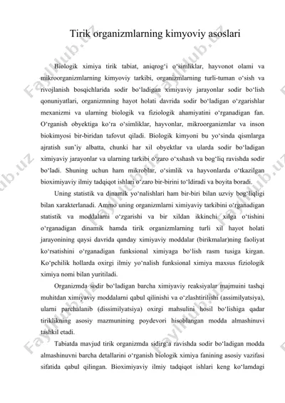 tirik organizmlarning kimyoviy asoslari — DOC