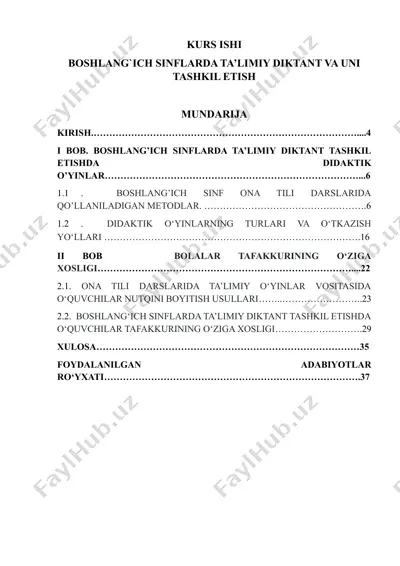 boshlangʻich sinflarda ta’limiy diktant va uni tashkil etish — DOCX