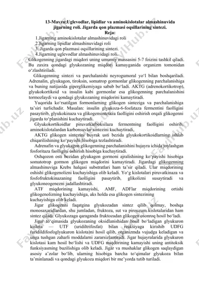 jigarning roli va glikogen sintezi — DOCX