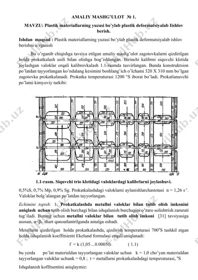 plastik deformatsiyalab ishlov berish mashg'uloti — DOCX