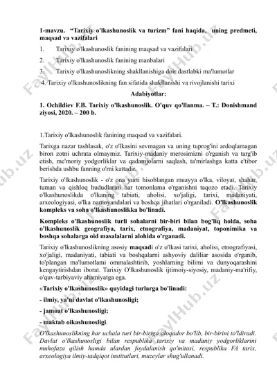 tarixiy o'lkashunoslik va turizm — DOCX