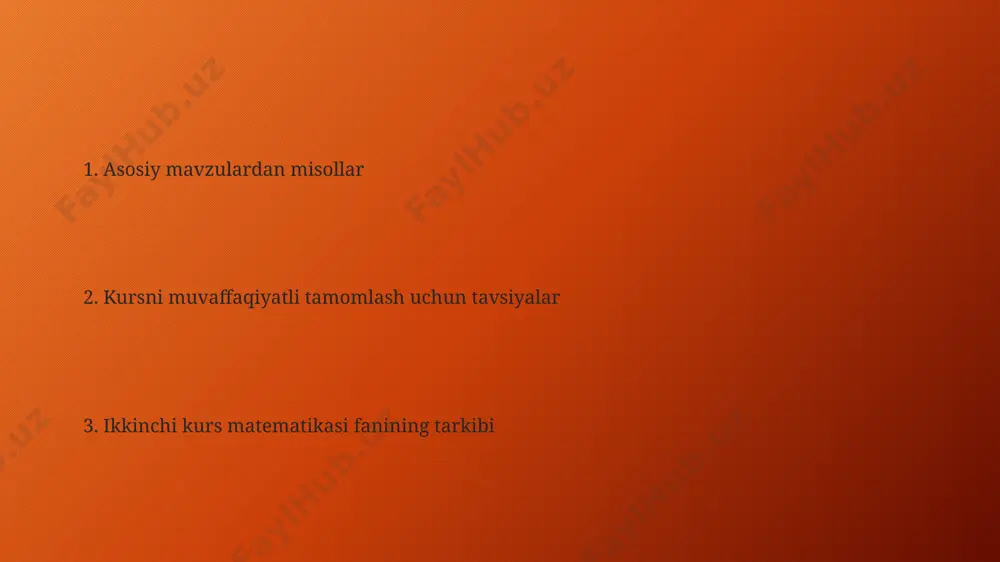 integrallash formulasi va qoldiqlar teoremasi samarqand davlat universiteti o'quv dasturida o'rgatiladi. numerik usullar samarqand davlat universitetida o'qitilgan numerik usullar fani, 5-7 ballar oralig'ida baholanadigan, 3 ta yakuniy nazorat ishlaridan iborat bo'lib, matritsalarni hisoblash va iteratsion usullarni o'rganishni o'z ichiga oladi. numerik integrallash usullari, masalan, simpson qoidasi va trapetsiya qoidasi, toshkent shahridagi oliy o'quv yurtlarida o'qitiladigan numerik usullar kursida funksiyalarni aniq integralini taxminiy hisoblash uchun 10^6 dan ortiq nuqtalarda qo'llanishi mumkin. ikkinchi kurs matematikasi: umumiy ma'lumot vektor analiz va differentsial geometriyaning asosiy tushunchalari, masalan, gradiyent, divergensiya, rotatsiya va egrilik kabi tushunchalarni 5-bobda namangan shahridagi pedagogika institutining matematika fakultetida chuqurroq o'rganiladi. integrallarni hisoblashning turli usullari, jumladan, riemann integrali va uning xossalari, shuningdek, 3 o'lchovli fazo va ko'p o'zgaruvchili funksiyalarni integrallash samarqanddagi oliygohlarda o'qitiladi. lineer algebra matritsalar va ularning determinantlari, xususan, 4x4 va undan yuqori tartibli matritsalarning teskari matritsalarini topish usullari, shuningdek, kramer qoidasi kabi usullar amerika qo'shma shtatlaridagi universitetlarning matematika dasturlarida keng …