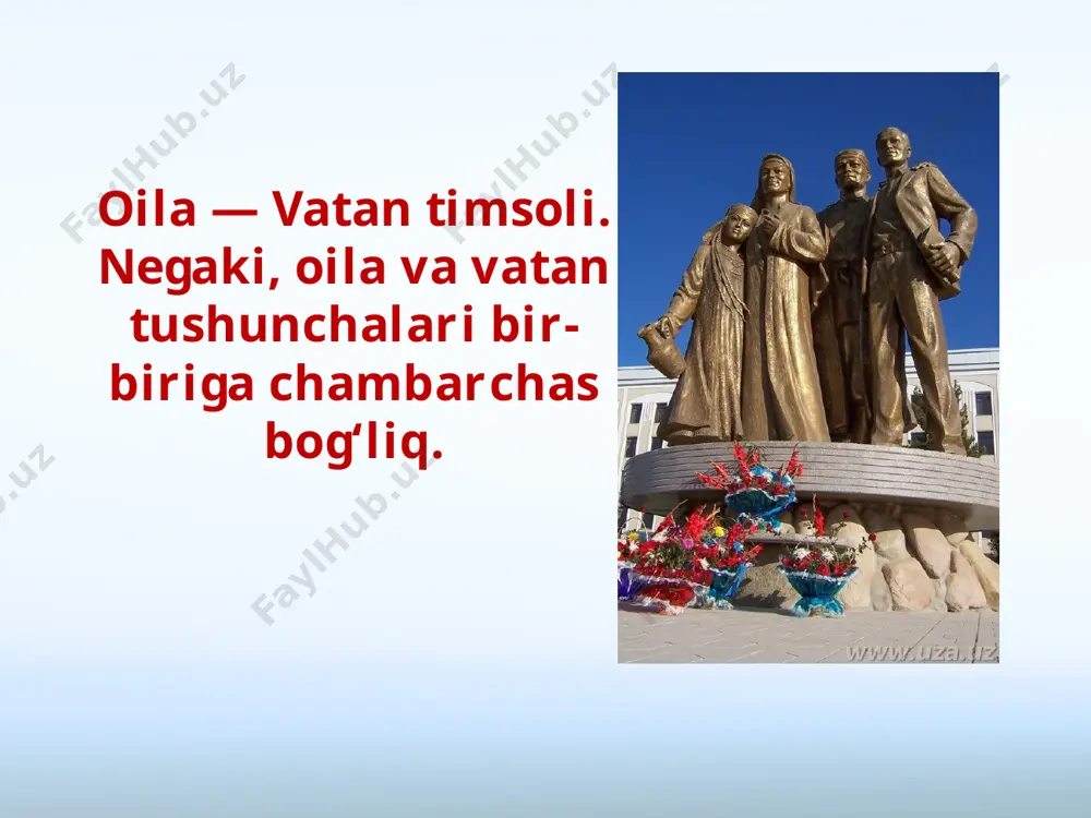i konstitutsiyasining «oila» deb nomlangan xiv-bobining 63, 64, 65, 66-moddalarida oila jamiyatning asosiy negizi, bo‘g‘ini ekanligi, ota-onaning bola tarbiyasidagi mas’uliyati, ota-ona keksaygach, ularga moddiy va ma’naviy tomondan g‘amxo‘rlik qilish har bir farzandning burchi ekanligi kafolatlab qo‘yilgan. savol va topshiriqlar: 1. ushbu hikoyadan nima xulosa qilish mumkin? mezbonning o‘g‘li otasining gapini ikki qildimi? buning uchun unda qanday asos bor edi? hikoyani «otasi bor uyning tomiga chiqilmaydi», degan maqol bilan bog‘lab tushuntiring. 2. «bugungi kunda dunyoning ayrim hududlarida millatning asriy qadriyatlari, milliy tafakkuri va turmush tarzining izdan chiqayotgani, axloq-odob, oila va jamiyat hayoti xavf ostida qolayotganini kuzatish mumkin», degan fikrga munosabatingizni bildiring. 3. «andisha» deganda nimani tushunasiz? oilada ota-ona, aka-uka, opa-singil munosabatlari qanday shakllanadi? 4. oilaning davlat muhofazasida ekanligi aks etgan qonunlar va qonun osti hujjatlarini toping va munosabat bildiring. 5. quyida qoldirib ketilgan joylarni kerakli so‘zlar bilan to‘ldiring. oila a’zolari o‘rtasida o‘zaro ..., mehr-muruvvat va ... omillari sog‘lom muhitni yaratadi image2.jpeg …