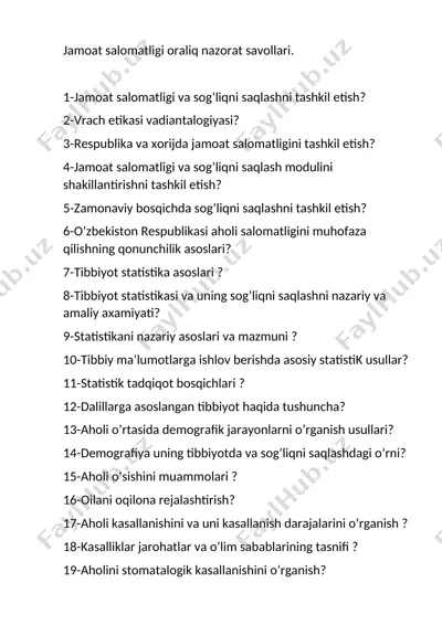 jamoat salomatligi oraliq nazorat savollari — DOC