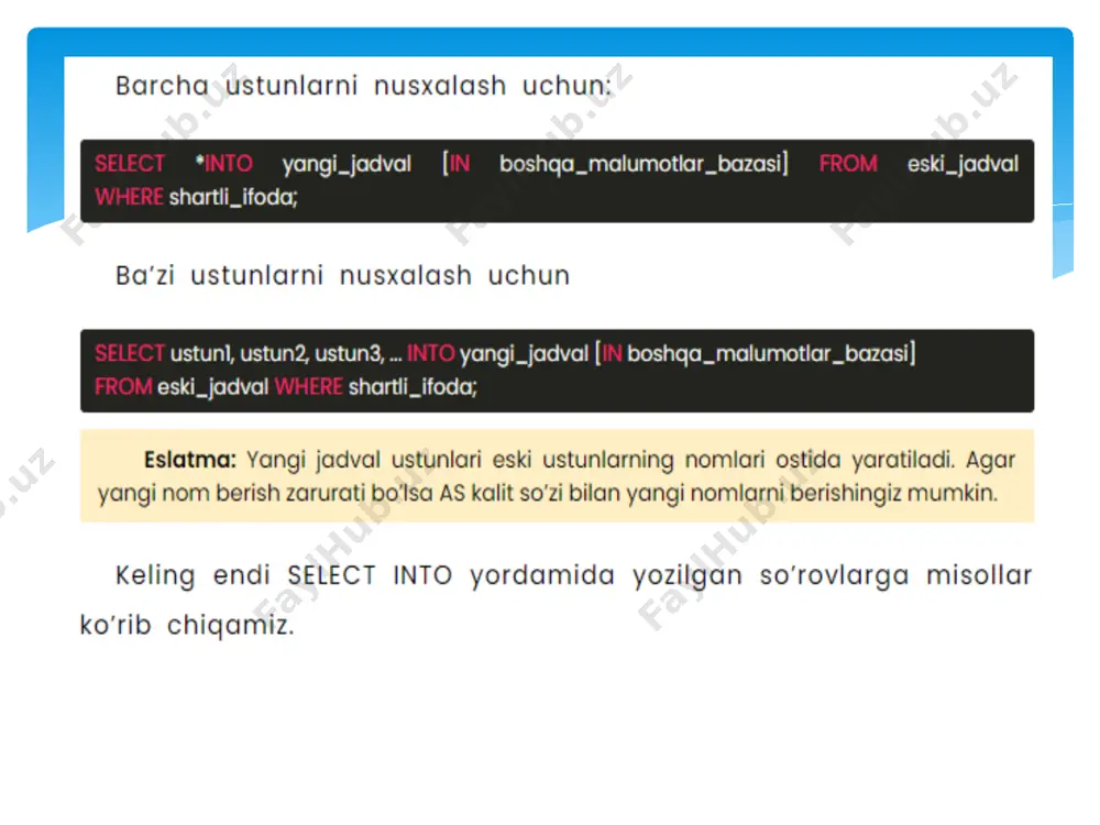 sql murakkab select va insert ifodalar (select into, insert into select) - Page 3