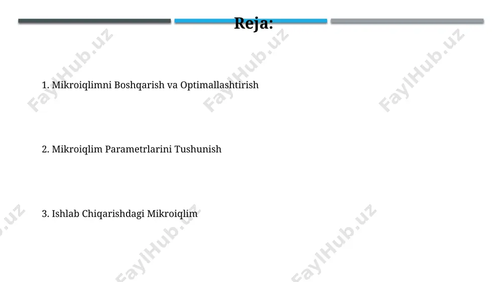 ni aniqlash va samaradorlikni 10% ga oshirish imkonini beradi. harorat, namlik va co2 darajasi kabi asosiy mikroiqlim parametrlarining o'zgarishlarini bashorat qilish uchun mashinani o'rganish algoritmlaridan foydalanish aniqligi 90% gacha yetishi mumkin. mikroiqlim parametrlari tushunchasi mikroiqlimni boshqarish texnologiyalari, ya'ni sug'orish tizimlari va issiqxonalar, optimal mikroiqlim parametrlarini ta'minlash orqali o'simliklarning unumdorligini 2-3 baravar oshirishga yordam beradi. mikroiqlim parametrlari o'simliklarning fotosintezi, transpiratsiyasi va o'sish sur'atini belgilovchi harorat, namlik, yorug'lik va co2 kabi omillarni o'z ichiga oladi, ularning optimal darajasi hosildorlikni 15-20% ga oshirishi mumkin. harorat va namlikni o'lchash usullari namlikni o'lchashda, psixrometrik usuldan tashqari, sig'im sensori yoki film namlik sensorlari kabi 5-10% nisbiy namlik aniqligiga ega zamonaviy usullar ham qo'llaniladi. harorat va namlikning bir vaqtda o'lchash va monitoring qilish uchun ma'lumotlarni yig'uvchi va tahlil qiluvchi tizimlar, masalan, iot qurilmalari, ma'lumotlarning aniqligi va tezkorligini ta'minlaydi. ochiq maydonlardagi mikroiqlim shamol tezligi ochiq maydonlarda 2-3 metr/sekunddan 10 metr/sekundgacha yetishi mumkin, bu esa transpiratsiya va suv balansini …