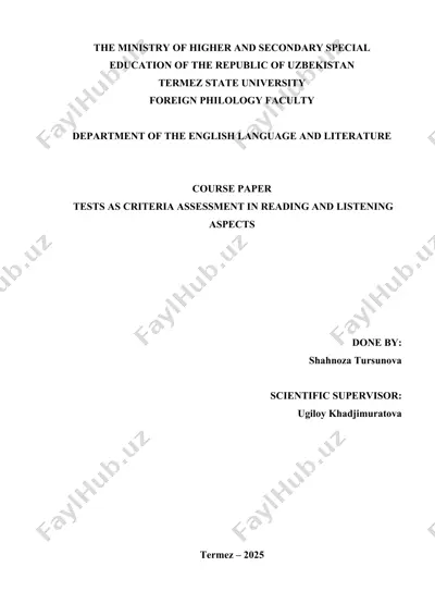 course paper on tests as criteria assessment in reading and listening aspects — DOCX