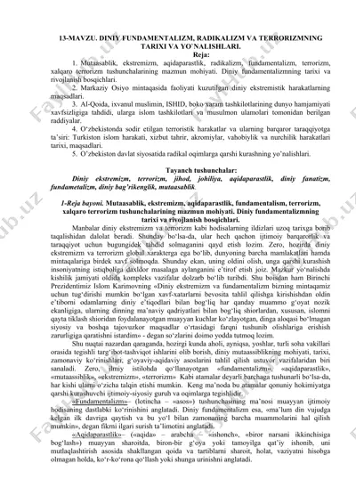 diniy fundamentalizm, radikalizm va terrorizmning tarixi va yo‘nalishlari — DOCX