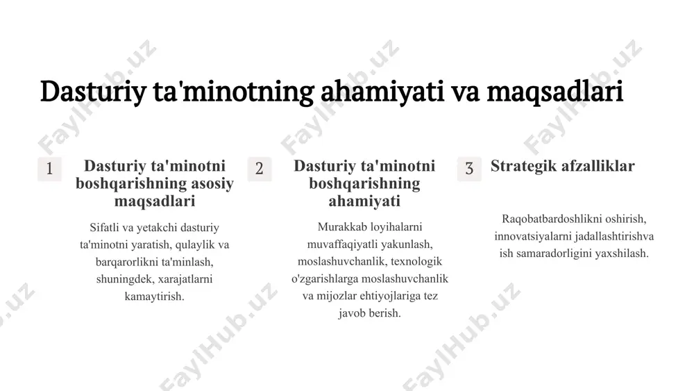 va muvofiqlashtirish. 1 yechimlar muammoni hal qilish bo'yicha yechimlar taklif qilish. 2 standartlar texnologik va tashkiliy standartlarni joriy etish. 3 sifat sifat nazorati va takomillashtirishni taʼminlash. 4 5 rivojlantirish va integratsiya jarayonlarini boshqarish loyihani rejalashtirish reja tuzish, maqsad va meylorlarni belgilash. rivojlantirish kodlash, testlash va joriy etish jarayonlari. nazorat monitoring, qayta ko'rib chiqish va korrektirish. joriy etish dasturiy ta'minotni yakuniy mijozga yetkazib berish. 6 sifat va testlarni boshqarish sifatni taʼminlash sifat meʼyorlarini belgilash, testlashni rejalashtirish va testlash natijalarini tahlil qilish. test turlari funktsional, nofunktsional, oʻtish, integratsiya va boshqa turlar. avtomatlashtirilgan testlar tizimni avtomatik tekshirish va tizimli sifatni nazorat qilish. sifat monitoringi doimiy sifat nazorati, muammolarni aniqlash va bartaraf etish. 7 aloqa va holatni boshqarish aloqa manfaatdor tomonlar oʻrtasidagi samarali aloqa. holat boshqaruvi loyiha va funksional holat haqida axborot yig'ish va tahlil qilish. hisobotlar loyiha holati, rivojlanish va muammolar haqida muntazam hisobotlar. muammolarni hal qilish muammolarni aniqlash, tahlil qilish va hal …