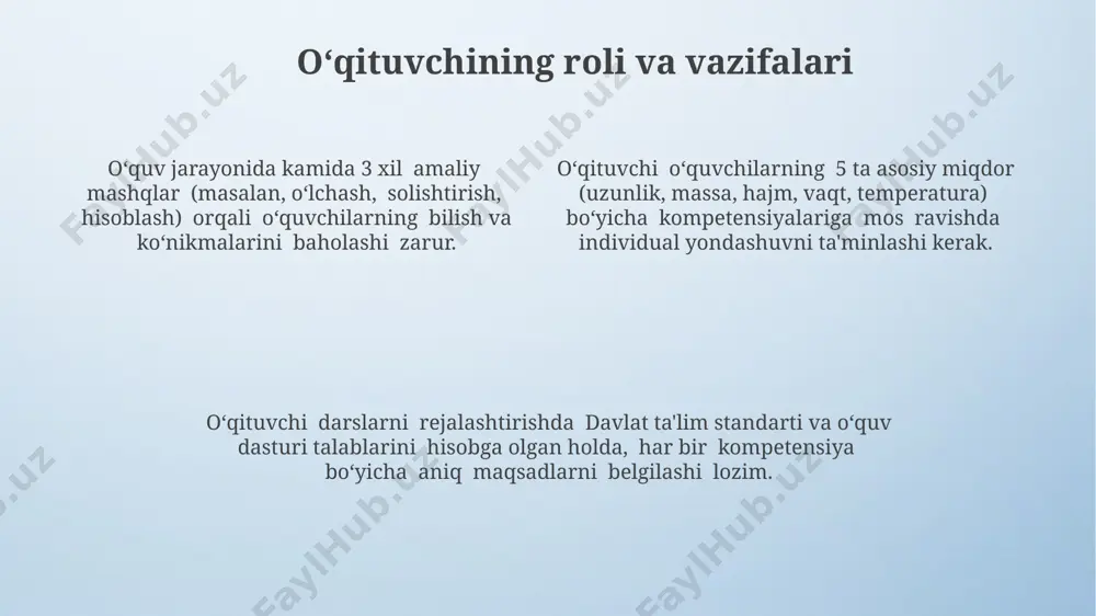 azish samarali hisoblanadi. boshlangʻich taʼlimda geometrik shakllarni aniqlash va ularning xususiyatlarini tavsiflash kompetensiyasi 3-sinf oxiriga kelib oʻquvchilarning kamida 90% ida shakllanishi maqsadga muvofiqdir. e'tiboringiz uchun rahmat @taqdimot_robot image4.png image3.jpeg