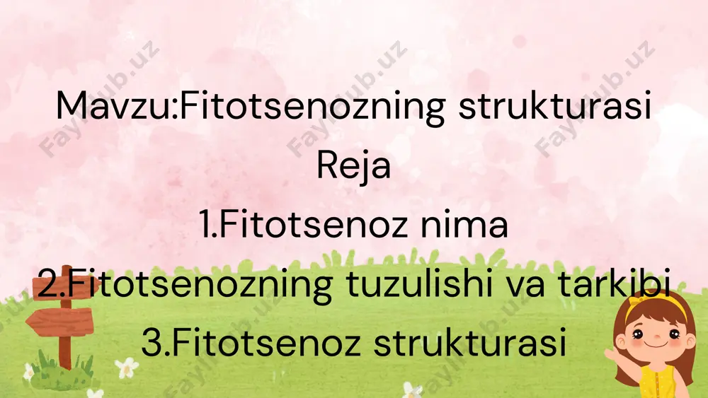 olti jildlik „oʻzbekiston florasi“ nomli yirik asarda koʻrsatilishicha mamlakatimizda 4148 turga mansub yovvoyi holda oʻsuvchi oʻsimliklar uchraydi. respublikamizning boy xazinasi hisoblangan bu oʻsimliklar turi choʻl mintaqasidan tortib to yaylov mintaqasigacha keng tarqalgan. oʻzbekistonning etuk botanik, geobotanik va sistematik olimi, akademik k. z. zokirov zarafshon togʻining boshlanishidan uning quyi etagigacha boʻlgan erlardagi oʻsimliklar qoplamini uzoq yillar ilmiy yoʻnalishda oʻrganib, choʻldan yaylovgacha boʻlgan erlarda har xil oʻsimlik qoplamida 2600 ga yaqin tur uchrashini eʼtiborga olib toʻrtta; choʻl, adir, togʻ, yaylov mintaqalariga boʻlishni taklif etdi. bu atamalarni butun oʻzbekiston va oʻrta osiyo uchun qoʻllashni tavsiya qiladi. biz hozirgi vaqtda qaysi region oʻsimliklar qoplamini oʻrgansak shu atamalarni keng qoʻllab kelamiz. foydalanilgan adabiyotlar arxiv.uz image9.png image1.jpeg image2.png image3.png image4.svg image5.png image6.png image7.png image8.svg image10.jpeg image11.jpeg /docprops/thumbnail.jpeg