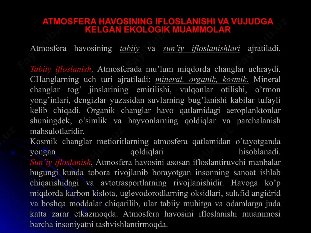 o’rtacha 1m2 tuproq yuzasida 100 mlrd. dan ortiq sodda hayvonlar, millionlab kolovratkalar, o’n millionlab nematodlar, o’n va yuz minglab hasharotlar va boshqa umurtqasiz hayvonlar uchraydi. tuproqda yashovchi organizmlar uchun ayniqsa uning chuqurligi, tuproq zarrachalarining o’lchami kabilar katta ekologik ahamiyatga ega. bulardan tashqari albatta tuproqning namligi, aerasiyasi, tuproq haroratining o’zgarishi kabilar unda yashovchi organizmlarning tarqalishida muhim ahamiyatga ega.tuproqdagi organizmlar har xil o’lchamga ega va turli muhit hosil qiladi. shuning uchun tuproqda tarqalgan o’simlik va hayvonlar o’lchamiga qarab, ya’ni kichik o’lchamdagilar mikroflora va mikrofauna (0,002-0,2 mm), o’rtacha kattalikdagi mezofauna (0,2-2,0 mm), makrofauna (2-20 mm) hamda megafauna (20-200 mm) kabi guruhlarga ajratiladi. tuproq mikroflorasini tashkil etish bakteriyalar, aktinomisetlar, zamburug’lar va suvo’tlari ishtirok etadi. xivchinlilar, yolg’on oyoqlila, infuzoriyalar va boshqalar tuproq mikrofaunasi hisoblanadi. ular tuproq zarrachalari yuzasidan suv bilan to’lgan bo’shliqlarda yashaydi. tuproqning ifloslanishi va uning tirik organizmlarga ta’siri tuproqning ifloslanishi, qishloq xo’jaligi ekinlariga me’yoridan ortiq mineral o’g’itlar berilishi hamda pestisidlardan noto’g’ri foydalanish tufayli …