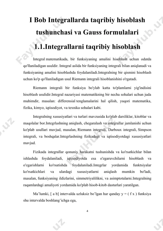 auss kvadraturasi maxsus tanlangan nuqtalarda baholash juda yuqori (hatto 2n–1 daraja) juda samarali va aniq formulalar murakkab, oldindan nuqtalar talab etadi integralni taqribiy hisoblashning qaysi tartibi foydalanishga qaror qilishingiz kerak, shuningdek, funksiya xususiyatlarini va integrallarni qanday aniqlashni bilishingiz ham muhimdir. bu usul ko'p xil holatlarda foydalaniladi, masalan, integrlar jamlanishi hisoblash uchun, funksiyaning yuqori va pastki chegaralarini aniqlash uchun, funksiyaning simmetriyalilik va asimptotalarini aniqlash uchun, va boshqa maqsadlar uchun. bunday usulda integrallarni hisoblashda ko'p xil formulalar va usullar mavjud, masalan, trapetsiyalar qo'llash, simpson formulasi, gauss kvadraturni qo'llash, va boshqalar.integralni taqribiy hisoblashga doir ko'plab darsliklar, maqolalar va rasmlar mavjud. ushbu mavzuni o'rganish uchun ma'lumotli yozuvlar va qo'llanmalar bilan tanishishingiz kerak. 1.2.integrallarni taqribiy hisoblashda gauss formulalari gauss formulalari, bir funksiya integrallarini yaklashtirish uchun ishlatiladigan formulalardan biridir. bu formulalar, n taqsimlangan integralni hisoblashda barcha bo'shliqlar teng tartibda joylashtirilgan chebyshev polinomlarini ishlatadi. gauss formulalari quyidagi formulalar yordamida ifodalangan: n taqsimlanuvchi formulaga ko'ra, bir funksiyaning integrallarining …