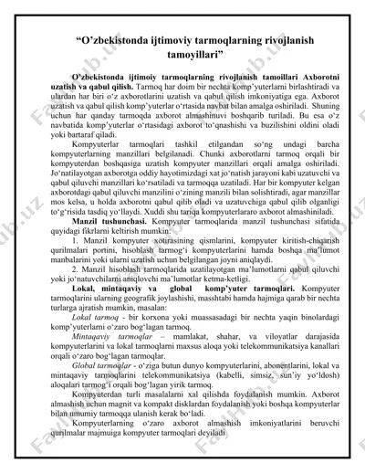 o'zbekistonda ijtimoiy tarmoqlarni rivojlanishi — DOCX