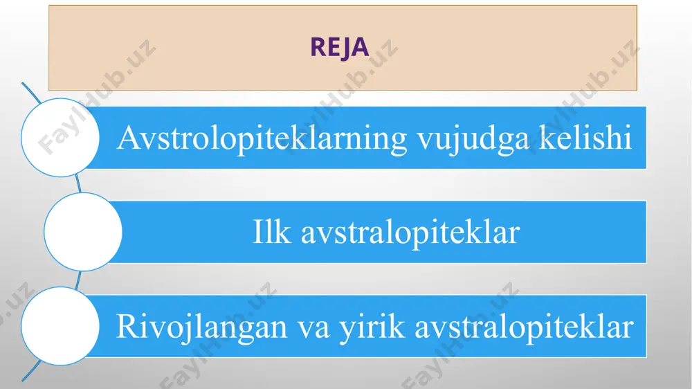 i va juda kichik odingi lablari va juda katta pastki lablari bilan ajralib turadi. eng qadimgi avstralopitek qoldiqlari chad respublikasining toros-menalla degan joyidan topilgan bo‘lib unga sahelanthropus tchadensis nom berilgan. shu bilan topilgan butun bosh chanog‘iga "tumai" deb laqab qo‘yishgan. sahelanthropus tchadensisning yashagan davri bundan 7 million yil qilib davrlashtirilgan.keniyaning tugen xills joyidan topilgan ko‘plab paleantropolig topilmalar 6 million yil bilan belgilangan. ulami asosan bitta turga birlashtirishib orrorin tugenensis (orrorin) deb nomlashgan. efiopiyaning asosan ikki alayla va aramis degan joylaridan ko‘plab suyak qoldiqlari aniqlangan va ularga ardipithecus ramidus kadabba (5,5 mln. yilga yaqin) va ardipithecus ramidus ramidus (4,4 mln. yil ilgari, ardipitek) deb nomlashgan keniyaning kanapoi va alliya bey degan million yil ilgari deb davrlashtirildi. topilmalarga esa australopithecus anamensis (anamlik avstralopitek) deb nom berishgan va uning yashagan davri 4 million yil ilgari deb davrlashtirildi. rivojlangan va yirik avstralopiteklar kenii, tanzanii va efiopiyaning ko‘plab joylaridan rivojlangan avstrolopiteklaming suyak qoldiqlari topib o‘rganilgan. …