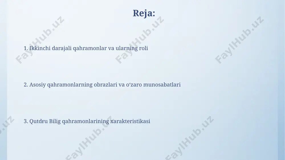 arning muvozanati tasvirlangan. taqvodor va kamtar qahramon kitobda taqvodor qahramonning xalq manfaatlarini o’z manfaatlaridan ustun qo’yishi, 12 dan ortiq hikoyaviy epizodlarda aks ettirilgan bo’lib, bu uning ideal hukmdor obrazini yaratadi. ushbu qahramonning 30 yosh atrofida tasvirlangani va uning siyosiy va ijtimoiy mavqei orqali kamtarlik va odillik namunasini ko’rsatgani asar voqealari rivojida muhim ahamiyatga ega. baxtsiz sevgili uning sevgisi 7 ta fazadan o'tib, har bir fazasi insoniy his-tuyg'ularning murakkab psixologik portretini aks ettiradi, ayniqsa, umidsizlik va yolg'izlik motivlari ustun keladi. baxtsiz sevgili obrazi adabiyotshunoslar tomonidan "idealizatsiya qilingan azob" konsepsiyasi doirasida tahlil qilinadi va 2 ta asosiy yo'nalishda – lirik va dramatik – talqin etiladi. ishonchsiz va xiyonatkor doʻst ishonchsiz doʻstning xatti-harakatlari hikoyada 3 ta muhim voqea orqali namoyon boʻlib, uning yolgʻonchilik va xiyonatkorligini 2 marta aniq koʻrsatadi. doʻstning xiyonati nafaqat shaxsiy balki davlat miqyosidagi muammolarga sabab boʻlib, uning harakatlari hukumatga 10 ming tangadan ziyon yetkazadi. adolatli va shafqatli hukmdor uning hukmronligi …