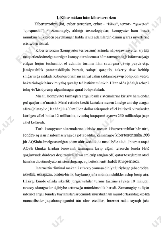 talı ruwxıy shınıǵıwlar tájiriybe arttırıwǵa múmkinshilik beredi. zamanagóy sufiylar internet arqalı bunday baylanıslar jardeminde murshid hám murid ortasındaǵı óz-ara munasábetler jaqsılanayotganini tán alıw etediler. internet -radio sıyaqlı jańa texnologiyalıq múmkinshilikler járdeminde tıńlawshılardı “psixonavigatsion sayaxatga” shaqıradılar. kompyuter-media quralları diniy ámeliyatqa tereń sińip ketiwi nátiyjesinde kiber mákan zárúrli rituallar maydanına hám de arnawlı bir dinga targ'ib qılıw dáregi hám quralına aynalǵan. bunnan tısqarı jámiyetten uzaqlasqan málim bir jaslar hám hayallardı kiber-ruwxıylıq rásmiy sıyınıwxonalardan kóre kóbirek ózine tartadı. ámeliy sorawlar bolsa usı processler keleshekte jaslardı qamtıp alıwın kórsetken. biraq geyparalar internet janlı, tásirli lekciya menen bellasha almasligini aytıp otedi. sonıń menen birge, onlayn-jámáátler tez pát menen ózgerip atırǵan dúnyada “tuwrı yo'l”da bolıwdıń ámeliyatı qanday bolıwına tiyisli soraw hám oy-pikirlerdi talqılaw etiwshi zárúrli “maydan”ga aylandı. ulıwma alǵanda kiber mákan waqıt hám mákan shegarasın basıp ótiw múmkinshiligin keńeytiredi. bul bolsa óz gezeginde finanslıq qıyınchiligi yamasa fizikalıq kemshiligi ámeldegi bolǵan málim diniy ámellerdi ámelge asırıw múmkinshiligin …