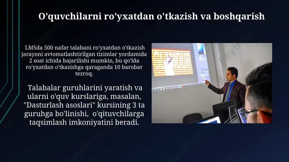 kichik bo'limga bo'lish orqali, o'quvchilar uchun ma'lumotni o'zlashtirishni osonlashtiring va "keyingi" yoki "oldingi" tugmalari orqali ketma-ketlikni belgilang. kurs tugallangandan so'ng, o'quvchilarning 360 daraja baholash natijalarini ko'rish imkoniyatini ta'minlab, umumiy ball va har bir modul bo'yicha ballarni ko'rsating. kurs maqsadlari va natijalarini belgilash kurs maqsadlari va natijalari o‘quv dasturi tarkibiy qismlari, o‘quv materiallari va baholash vositalari bilan uzviy bog‘liq bo‘lishi va o‘zaro mos kelishi lozim. o‘quv natijalari, baho mezonlari va talabalarning bilim, ko‘nikma va malakalarini baholash usullari (masalan, 3 ta test, 2 ta topshiriq) aniq belgilangan bo‘lishi kerak. kurs dizaynini yaratish kurs dizaynini yaratishda o'quv maqsadlarini aniq 3-5 ta natija ko'rinishida belgilash va har bir modul uchun o'ziga xos vazifalarni, masalan, testlar, topshiriqlar yoki forum muhokamalarini rejalashtirish muhimdir. o'quv materiallarini mantiqiy tartibda, 5-7 ta bo'limga bo'lib, har bir bo'lim uchun alohida mavzularni aniqlab, o'quvchilarning tushunishini osonlashtiradigan interaktiv elementlar, videolar yoki rasmlarni qo'shish kerak. forumlar va muloqot vositalarini sozlash lmsdagi ichki xabar …