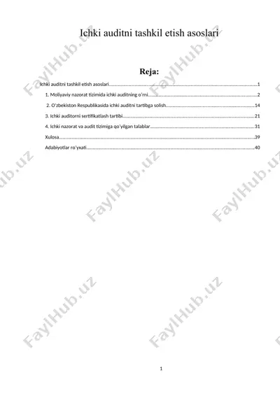 ichki auditni tashkil etish asoslari — DOCX
