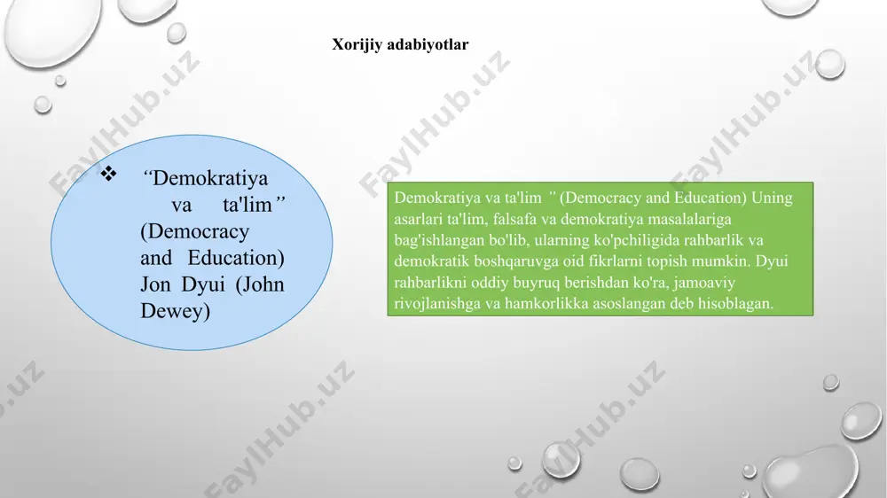“sifatli tarkib 2030 ”dasturini ishlab chiqish. 04. umumta’lim maktablarida kadrlar yetishmovchiligi sababli ishga qabul qilish jarayonida ma‘lumoti to‘g‘risida diplom yoki ma‘lumotnoma so‘raladi, suhbat asosida sinov muddati bilan ishga olinadi. polsha maktablar ish e'lonlarini o‘zlarining veb-saytlarida, o‘qituvchilar uchun ish izlash platformalarida (masalan, pracuj.pl, olx), mahalliy gazetalar va ta'lim vazirligining veb-saytida joylashtiradilar. pedagog xodimlarni ishga qabul qilishda adolatlilik va shaffoflik prinsipi asosida inson omilini aralashuviga yo‘l qo‘ymasdan salohiyatli ,bilimli kadrlarni tanlab olish mexanizmini yo‘lga qo‘yish lozim. yakuniy xulosalar 02 kasbiy tajribasi o‘qituvchilarning ma‘lum darajada o‘qitishdan xabardorligi hamda o‘quvchilar bilan ishlashda mehribonlik va adolat tamoyili bilan ishlash ko’nikmasiga ega bo’lishi lozim 01 pedagogik ma’lumoti o‘qituvchilar o‘z mutaxassisliklari bo‘yicha tegishli ma’lumotga va o‘qitish uslublari haqida chuqur tushunchaga ega bo‘lishlari zarur. 03 shaxsiy sifatlari o‘qituvchilar vatanparvar sabr-toqatli, fidoyi, mehribon, o‘quvchilarga yaxshi munosabatda bo‘lishi va ularni qo‘llab- quvvatlashi kerak. 01 02 03 04 kompetensiya direktor mahoratli va strategik fikrlash hamda boshqaruviga ega bo‘lib , kadrlarni lavozimlarga …