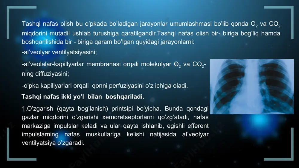 o‘tkir laringitda-uyda yotoq tartibi, qolgan hollarda tovush- nutq bilan bog‘liq kasbdagi kishilar (pеdagog, artist, diktorlar) dan tashqaridagilar, ishdan ozod qilinmagan holda ambulator davolanadi, tovushni asrash, ratsionda o‘tkir va issiq ovqatlar, spirtli ichimliklar bo‘lmasligi, chеkishdan voz kеchish, ingalyatsiyalar (bug‘li, ishqoriy, moyli, o‘t damlamalari bilan), isituvchi komprеsslar, hiqildoq sohasi uvch, mikroto‘lqinli davo, aerozol prеparatlar: kamеton, ingalipt, kamfomеn, hiqildoqqa 1% moyli mеntol eritmasi, bir nеcha tomchi 0,1% epinеfrin qo‘shilgan gidrokortizon emulsiyasi quyiladi, antibiotiklar, virusli laringitda ishlatilmaydi, o’tkir flеgmonoz laringit. o‘tkir flеgmonoz laringit-hiqildoqning o‘tkir yallig‘lanishi, bunda yiringli jarayon faqatgina shilliq osti qavat emas, balki mushaklarga, halqum boylamlariga ba'zan esa tog‘ay ustiga va tog‘aylargacha tarqalishi mumkin. o’tkir bronxit. o'tkir bronxit- bronxlarning o'tkir yallig'lanishi , nafas a'zolari ko'p uchraydigan kasalliklardan biri. davolash. o'tkir bronxitning yengil turi bilan og'rigan bemorlar ko'pincha uyda davolanadilar. og'ir formasida bemorni kasalxonaga yotqizish zarur. bemor yotgan xona toza, yorug' va tez-tez shamolatib turiladigan bo'lishi kerak. issiq, achchiq, qovurilgan ovqatlar, shilliq pardalarnni ta'sirlantiradigan …