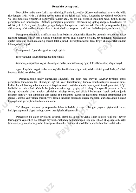 avsifida aniq sxematik soddaligi, qat'iyligi va aniqligini, tizimli yondashuvni talab qiladi. ammo biologiyada kuzatilgan tizimlarni tavsiflash tafsilotlari ustunlik qiladi, kuzatuvlardan hech narsa olib tashlanmaydi va e'tiborsiz qoldirilmaydi. kuzatiladigan barcha faktlar tavsiflangan tizimlarga kiritilishi kerak. shuning uchun miya algoritmlarini yaratish uchun biologlarga o'zlarining keng bilimlariga tizimli yondashuvni qo'llash qiyin. darhaqiqat, samolyotning konstruktiv tuzilishini yaratish uchun ko'p narsani ko'rib chiqish va qushning suratidan voz kechish kerak edi. boshqa tomondan, kompyuter neyron tarmoqlarini o'rganishda miya printsiplarini izohlashda neyronlar haqidagi matnning qisqa bandiga rozi bo'lgan olimlar va muhandislarni tushunish oson, ular dendritlardagi sinapslardan foydalanib, boshqa neyronlarga "quloq soladi" va qavat ustiga yig'ish natijalarini bitta akson yordamida uzatadi. bundan tashqari, ushbu bilimlarga tanqidiy baho bermasdan. hatto neyrobiologlar biologik neyronning tamoyillarini tasvirlash uchun mccullock-pitts rasmiy neyronidan foydalanadilar, ammo ular buni boshqa sababga ko'ra qilishadi, chunki munosib alternativalar yo'q, biologiyada neyron nima qilyapti, qanday mantiq bajaradi, keng ma'lumotga qaramay. u haqida. agar kimdir miyaning ishini qayta o'rganishga …