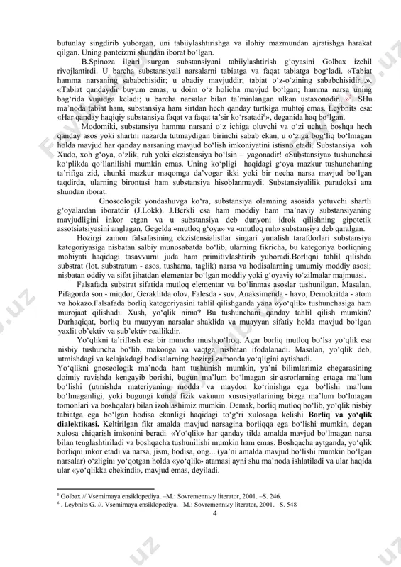 a mavjudlik esa voqelikning tashqi, ko‘zga tashlanadigan, shakliga aloqador va tajriba vositasida bilib olinadigan tomonini ifodalaydi. mavjudlik lot. exsisto (ekzistensiya) so‘zidan olingan bo‘lib, mavjudman degan ma’noni anglatgan. falsafada mavjudlik falsafasini yoqlovchi ekzistensializm deb nomlanuvchi butun bir ta’limot bor. borliqning muayyan ob’ektda va ayni vaqtda mavjud holda mujassamlangan qismini ifodalashda reallik deb ataluvchi yana bir tushuncha ishlatiladi. shuni qayd etish lozimki, xaydeggerning mavjudlik xususidagi mulohazalari mazkur muammoga doir falsafiy bahs-munozaralardan chetda turadi. bu hol xaydegger bahslashuvchi taraflarni engishga muvaffaq bo‘lgani bilan emas, balki uning falsafasi aksariyat masalalar va tushunchalar yuzasidan muloqot uchun zamin yaratmasligi bilan izohlanadi. fundamental ontologiya yo to‘laligicha qabul qilinadi, yo butunlay rad etiladi. xaydeggerning noortodoksal izdoshlaridan biri j.derrida uning ruh haqidagi mulohazalarini bir vaqtning o‘zida ham aksiomatik, ham aksiologik, ham aksio-poetik deb tavsiflaydi . xaydeggerning butun falsafasi haqida ham ayni shu gapni aytish mumkin. xaydegger gusserlning fenomenologik metodini o‘zlashtiradi, lekin uni borliq muammolarining tahliliga tatbiq etadi. hozirgi dunyoda …