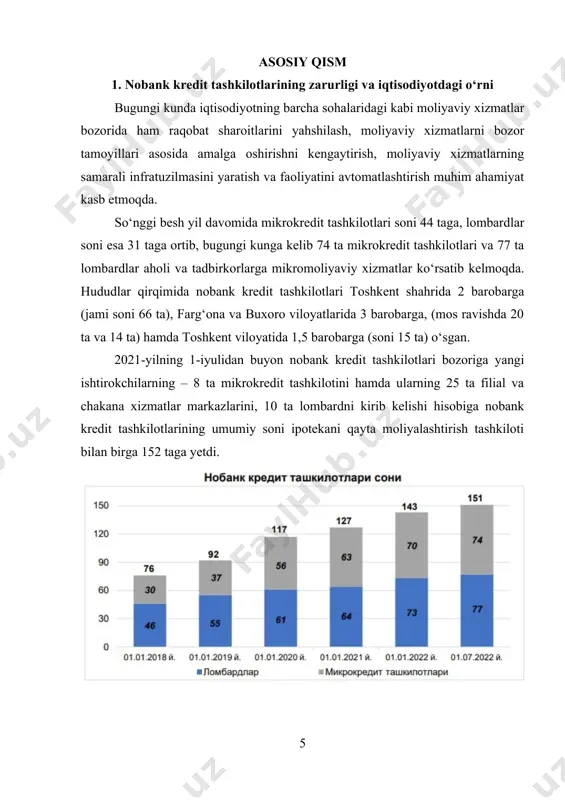 ishi kerak. yillar kesimida oladigan bo‘lsak, tijorat banklarining kapitallashuv darajasining oshishi quyidagi prognoz ko‘rsatkichlariga ega: 2011 yil – 4114 mlrd. so‘m; 2012 yil – 4731 mlrd. so‘m; 2013 yil – 5441 mlrd. so‘m; 2014 yil – 6257 mlrd. so‘m; 2015 yil – 7357 mlrd. so‘m bank tizimida amalga oshirilgan islohotlar 2012 yilda respublika bank tizimidagi islohotlar o‘zbekiston respublikasi prezidentining 2010 yil 26 noyabrdagi pq-1438-sonli qarori bilan tasdiqlangan “2011-2015 yillarda respublika moliya-bank tizimini yanada isloh qilish va barqarorligini oshirish hamda yuqori xalqaro reyting ko‘rsatkichlariga erishishning ustuvor yo‘nalishlari bo‘yicha kompleks chora-tadbirlar” dasturi hamda respublika moliya-bank tizimini rivojlantirishga oid boshqa hujjatlarda belgilangan vazifalarni bajarishga qaratildi, jumladan: - bank nazorati tizimini yanada takomillashtirish, bank nazorati bo‘yicha bazel qo‘mitasining yangi tavsiyalarini tatbiq etish bilan bog‘lik tadbirlarni davom ettirish; - mamlakat bank tizimi va tijorat banklari faoliyatini etakchi xalqaro reyting tashkilotlari tomonidan qo‘llaniladigan me’yor, andoza va ko‘rsatkichlar asosida baholash amaliyotini kengaytirish; - tijorat banklarining resurs bazasini …