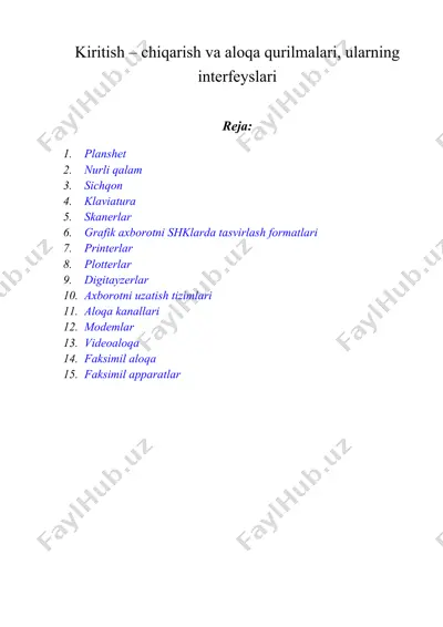 kiritish – chiqarish va aloqa qurilmalari, ularning interfeyslari — DOC