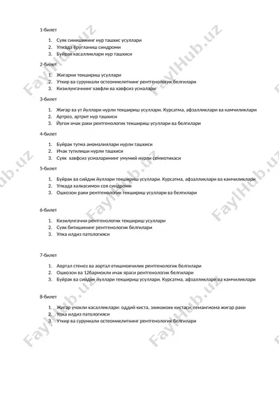 rengtgenologik belgilar bo'yicha bilet — DOCX