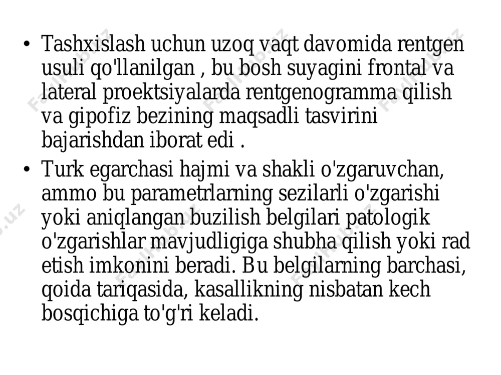 • nur anatomiyasi. qalqonsimon bez (tg) bo'yinning o'rta uchdan bir qismida joylashgan lobulyar taqa shaklidagi organdir . bez ikkita lateral lobdan iborat (ularning har biri uzunligi taxminan 5 sm va kengligi taxminan 2,5 sm), istmus (kengligi 1 sm gacha) bilan bog'langan va old tomondan 2 va 3- traxeya halqalarini qoplaydi . boyincha ko'pincha yo'q yoki tolali to'qimalarning chizig'i bilan ifodalanadi . qalqonsimon bezning hajmi yosh va jinsga qarab o'zgaradi . boyinchadan kranial joylashgan , odatda chap tomonda joylashgan tilga o'xshash proektsiya bo'lgan piramidal lobula ikki marta yoki yo'q bo'lishi mumkin. aksessuar qalqonsimon bez to'qimalarni embrion qalqonsimon til yo'li bo'ylab , bo'yinning chuqur qatlamlarida, mediastinda, timusga botgan holda yoki til ostidagi ko'r teshik mintaqasida topish mumkin. qalqonsimon bez kasalligi tashxisini qo'yish uchun qo'shimcha tadqiqot usullaridan olingan ma'lumotlar muhim : • sonografiya qalqonsimon bez tadqiqoti. • sintigrafiya va / yoki spect, qalqonsimon bezning yod to'plash funktsiyasi. • qalqonsimon bezning funktsional faolligini radioimmun …