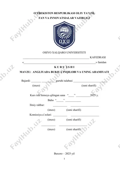 angliyada burjua inqilobi va uning ahamiyati — DOCX