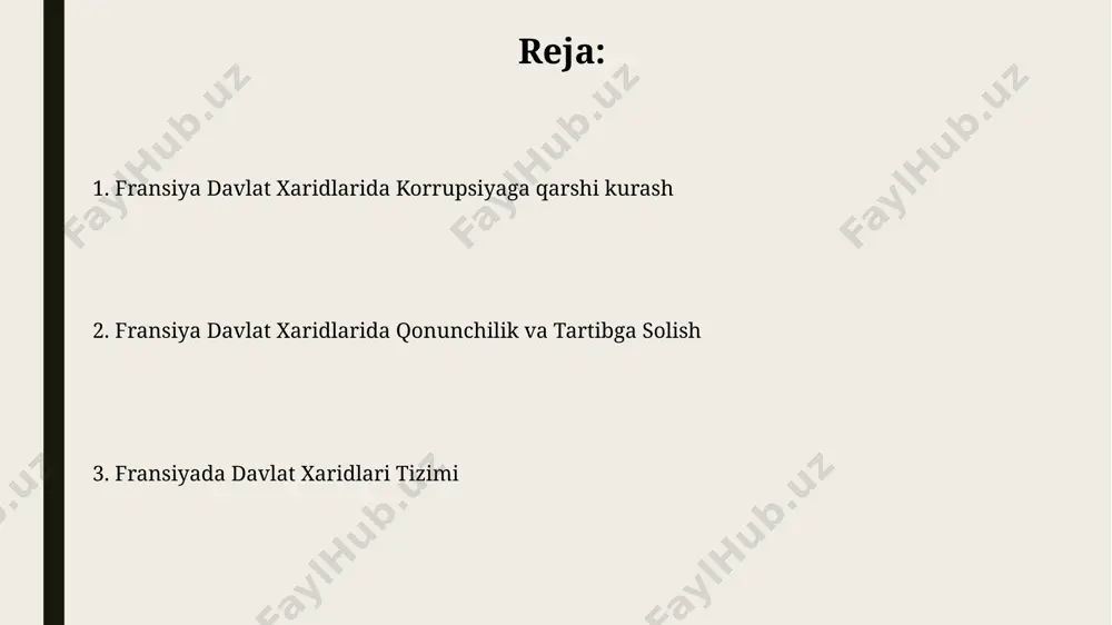 cheklangan tenderlar va muzokaralar orqali davlat xaridlarini amalga oshiradi, bu jarayonlar raqobatbardoshlikni ta’minlashga qaratilgan. xaridlarning samaradorligi va nazorati davlat xaridlarini nazorat qilish bo'yicha fransiya oliy hisob palatasi har yili o'tkaziladigan auditlar natijasida o'rtacha 5% ga yaqin mablag'larni tejash imkoniyatlari aniqlanadi. fransiyaning "marchés publics" qonunchiligi bo'yicha noqonuniy xaridlar uchun jarima miqdori shartnoma qiymatining 10% dan 20% gacha yetishi mumkin, bu esa korrupsiyaga qarshi kuchli choralarni amalga oshirishga turtki bo'ladi. qonunchilik va me'yoriy huquqiy bazasi davlat xaridlari bo'yicha 100 000 evrodan ortiq bo'lgan shartnomalar evropa ittifoqi tender qoidalari, ya'ni tartibga solishning shaffofligi va raqobatning ta'minlanishiga rioya qilishni talab qiladi. fransiya davlat xaridlari kodeksi (code des marchés publics) asosiy qonunchilik hujjati bo'lib, uning 2006-yilgi versiyasi 2016 va 2018-yillarda keng miqyosda o'zgartirildi. davlat xaridlarida shaffoflik va hisobot франциядаги давлат харидларининг шаффофлигини таъминлаш мақсадида, барча тендерлар ва шартномалар маълумотлари ochiq-oydin маълумотлар порталида жойлаштирилиб, умумий ҳажми 50 млн евродан ортиқ бўлган харидлар учун мажбурий аудиторлик текширувлари …
