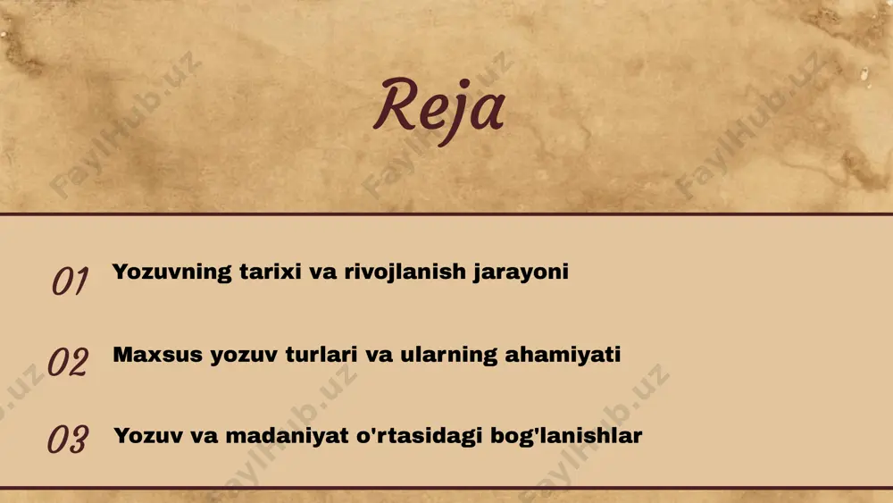 blanadi. u nafaqat axborot almashish vositasi, balki fikrlar va g'oyalarni ifodalashning muhim shaklidir. yozuvning rivojlanishi orqali qabilalardan zamonaviy jamiyatlarga o'tish jarayoni sodir bo'ldi, bu esa o'z navbatida madaniy rivojlanishga ta'sir ko'rsatdi. yozuv orqali axborot almashish ta'lim jarayonida muhim rol o'ynaydi. kitoblar, maqolalar va boshqa yozma materiallar, bilim va tajribalarni avloddan avlodga o'tkazishda yordam beradi. bu jarayon, insonlarning o'zaro munosabatlarini rivojlantirish va ijtimoiy taraqqiyot uchun zarurdir. yozuv, shuningdek, madaniyat va tarixni saqlashda muhim ahamiyatga ega. tarixiy hujjatlar va yozuvlar, o'tgan davrlar haqida ma'lumotlar beradi va bu ma'lumotlar orqali biz o'z tariximizni tushunamiz. yozuv orqali yaratilgan asarlar, milliy kimlik va merosni yanada boyitadi. yozuvning maxsus turlari, masalan, adabiyot, ilmiy yozuv, va jurnalistika, har biri o'ziga xos uslub va maqsadga ega. ushbu turlar, madaniyatimizni turli jihatdan aks ettiradi va turli auditoriyalarga yetib boradi. har bir yozuv turi, o'zida madaniy va tarixiy kontekstni mujassam etadi. yozuvning zamonaviy shakllari zamonaviy yozuv shakllari, shu jumladan raqamli …