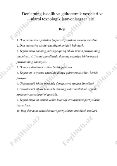 donlarning issiqlik va gidrotermik xossalari va ularni texnologik jarayonlarga ta’siri — DOCX