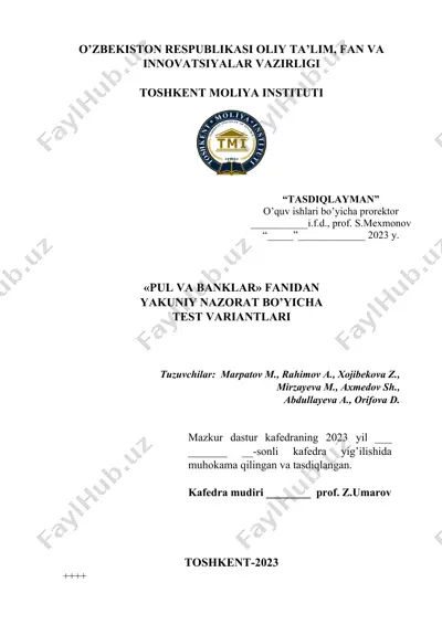 "pul va banklar" faniga oid test variantlari — DOC