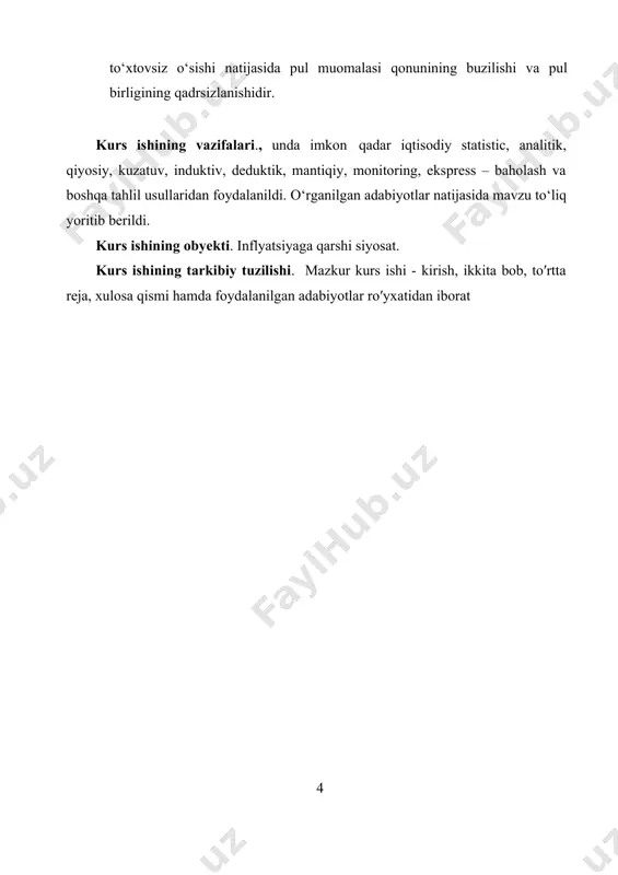 arish mexanizmining kasali, makroiqtisodiy buzilishlar natijasidir. narxlarning o’sishi, pul birligi xarid qobiliyatining pasayishidan tashqari inflyatsiya namoyon bo’lishining quyidagi uch belgisi ham bor. bular: 1) valyuta kururslarining o’zgarishi; 2) kredit berish shartlarining qimmatlashuv va muddatlarining qisqarishi tomon o’zgarishi; 3) kundalik ehtiyoj mollaridan iborat iste’mol savati narxsining o’sishi. inflyatsiya narx indekslari - deflyator va iste’mol narxlar indeksi yordamida aniqlanadi. narxlar o’rtacha (umumiy) darajasining nisbiy o’zgarishi inflyatsiya darajasi (narxlarning o’sish sur’ati) deb ataladi. makroiqtisodiy modellarda inflyatsiya darajasi quyidagicha ifodalanishi mumkin. inflyatsiyani miqdoran o’lchash uchun makroiqtisodiyotda «70-miqdor qoidasi» deb atalgan usuldan ham foydalaniladi. bu usul narxlarning barqaror o’sishi sharoitida inflyatsiya darajasi necha yilda ikki baravarga oshishini aniqlash imkonini beradi. buning uchun 70 ni yillik inflyatsiya darajasiga bo’lish kifoya: narxlar ikki martaga 70 oshishi uchun zarur = ---------------------- yillar soni  iqtisodiyot bozor oʻzgarishlariga oʻz aks taʼsirini koʻrsataveradi va turli bozorlar muvozanat yoʻnalishiga oʻzi moslashadi. yashirin inflatsiya sharoitida vaziyat boshqacha boʻlib, davlat narxlar oshishidan xavotirga …